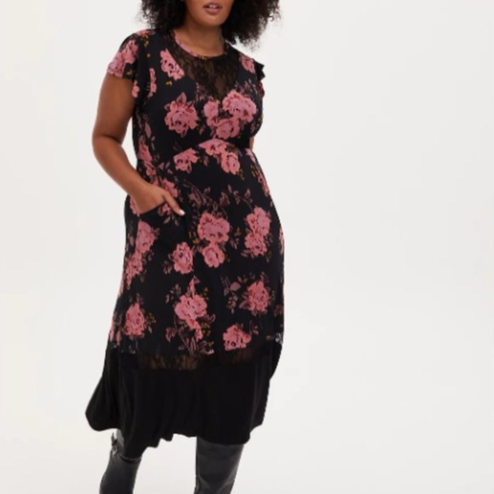 Torrid Black and Pink Lace Top